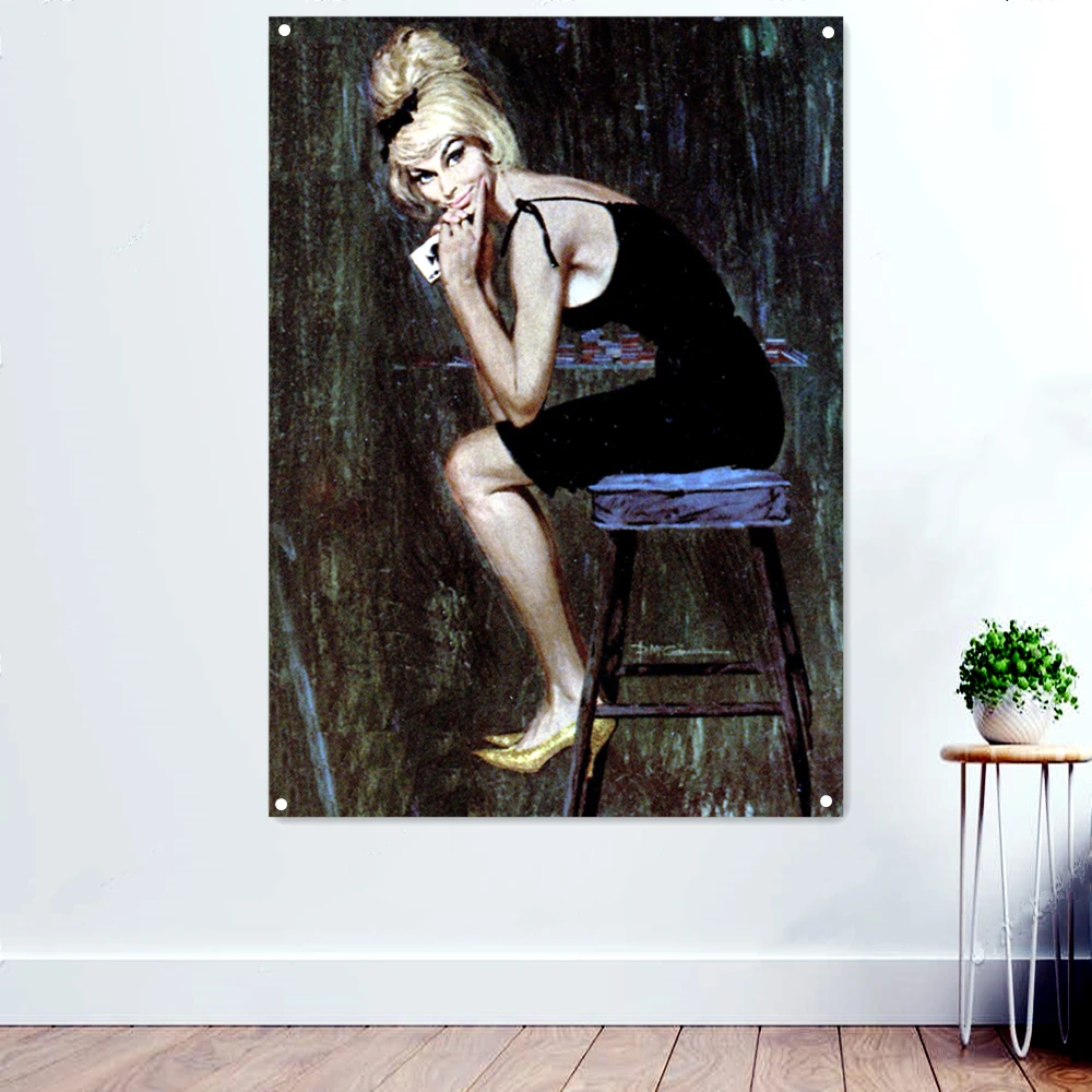 

Sexy American Pin Up Girl Series Banner Flag Cafe Club Bar Home Wall Decor Canvas Retro Painting Art Sticker living Poster J7