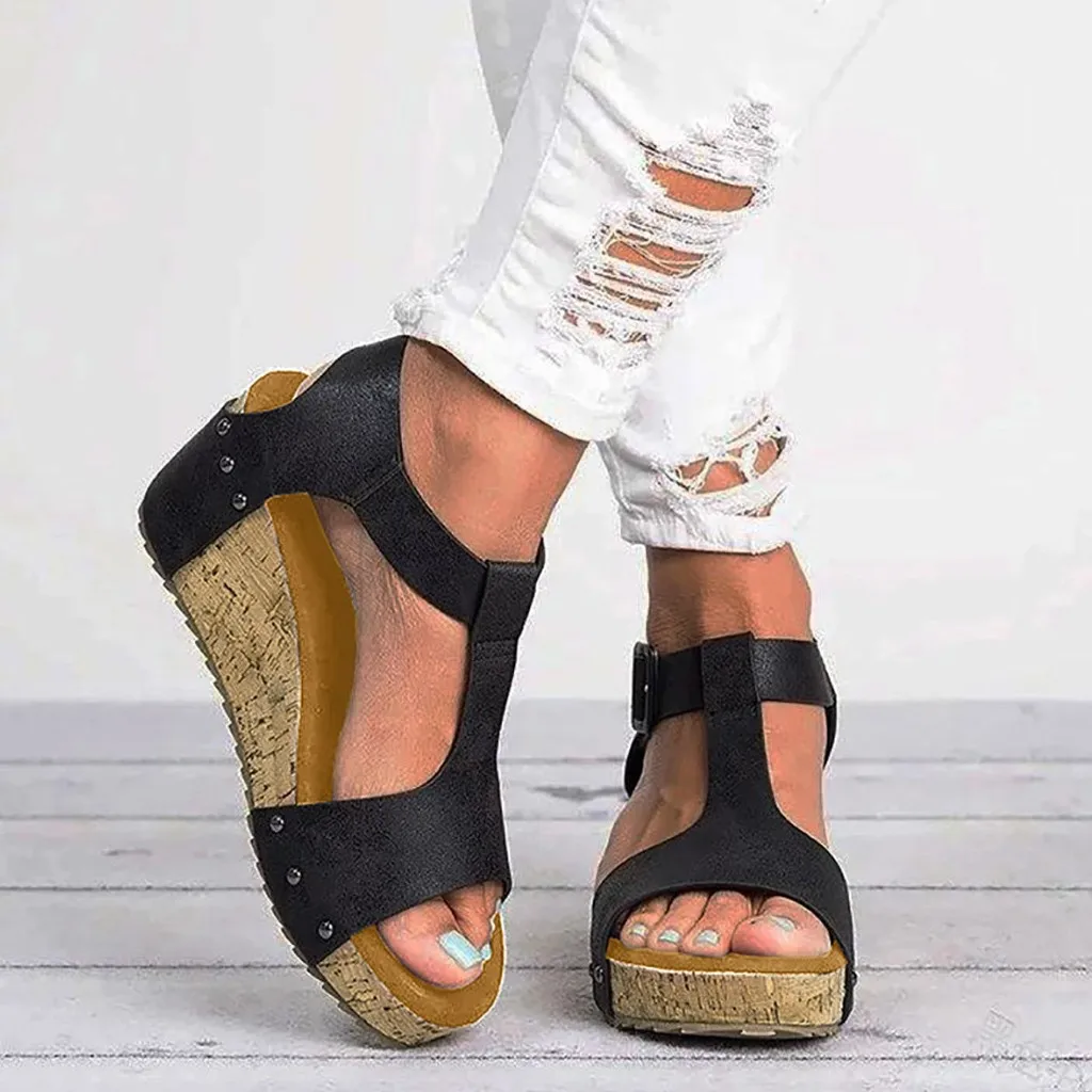 Сандалии SAGACE женские с открытым носком дышащие босоножки на танкетке платформе