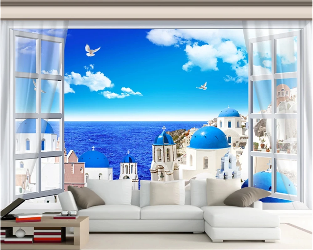 

beibehang Custom 3D photo wallpaper Mediterranean style castle sea view room living room bedroom background wallpaper De Parede