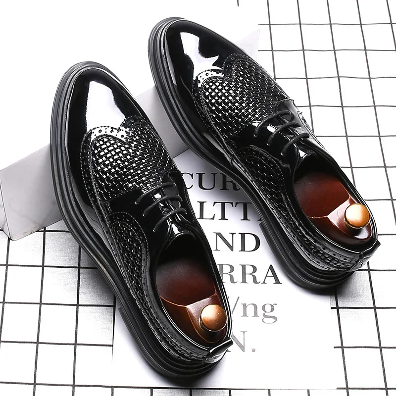 Черные лакированные кожаные мужские деловые туфли высококачественные