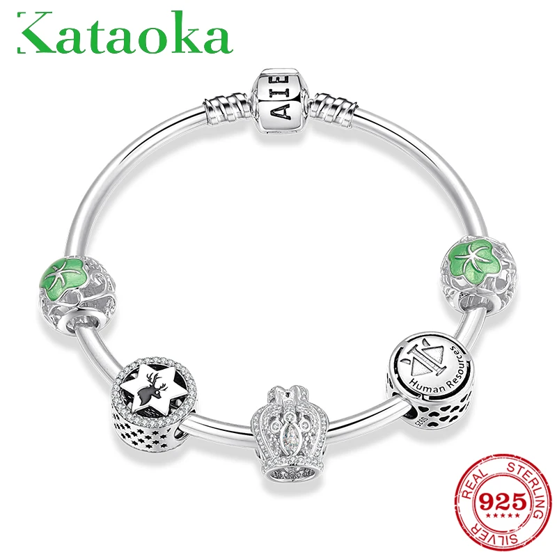 Женский браслет из серебра 925 пробы с короной и бусинами | Украшения аксессуары