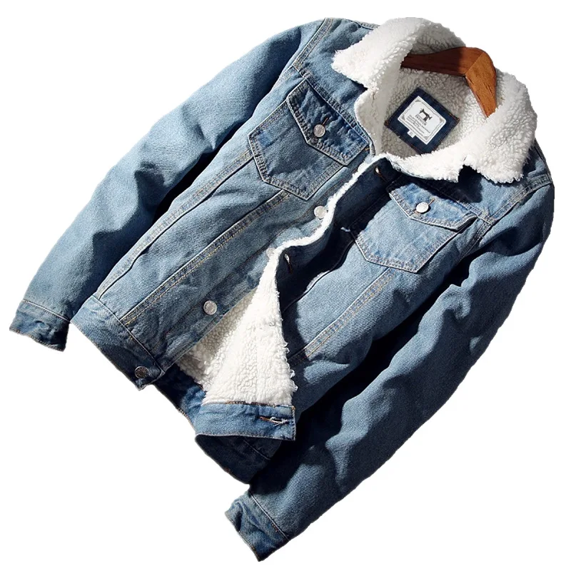 

Clearance Men Light Blue Winter Jean Jackets Outerwear Warm Denim Coats New Men Large Size Winter Denim Jackets Big Discount