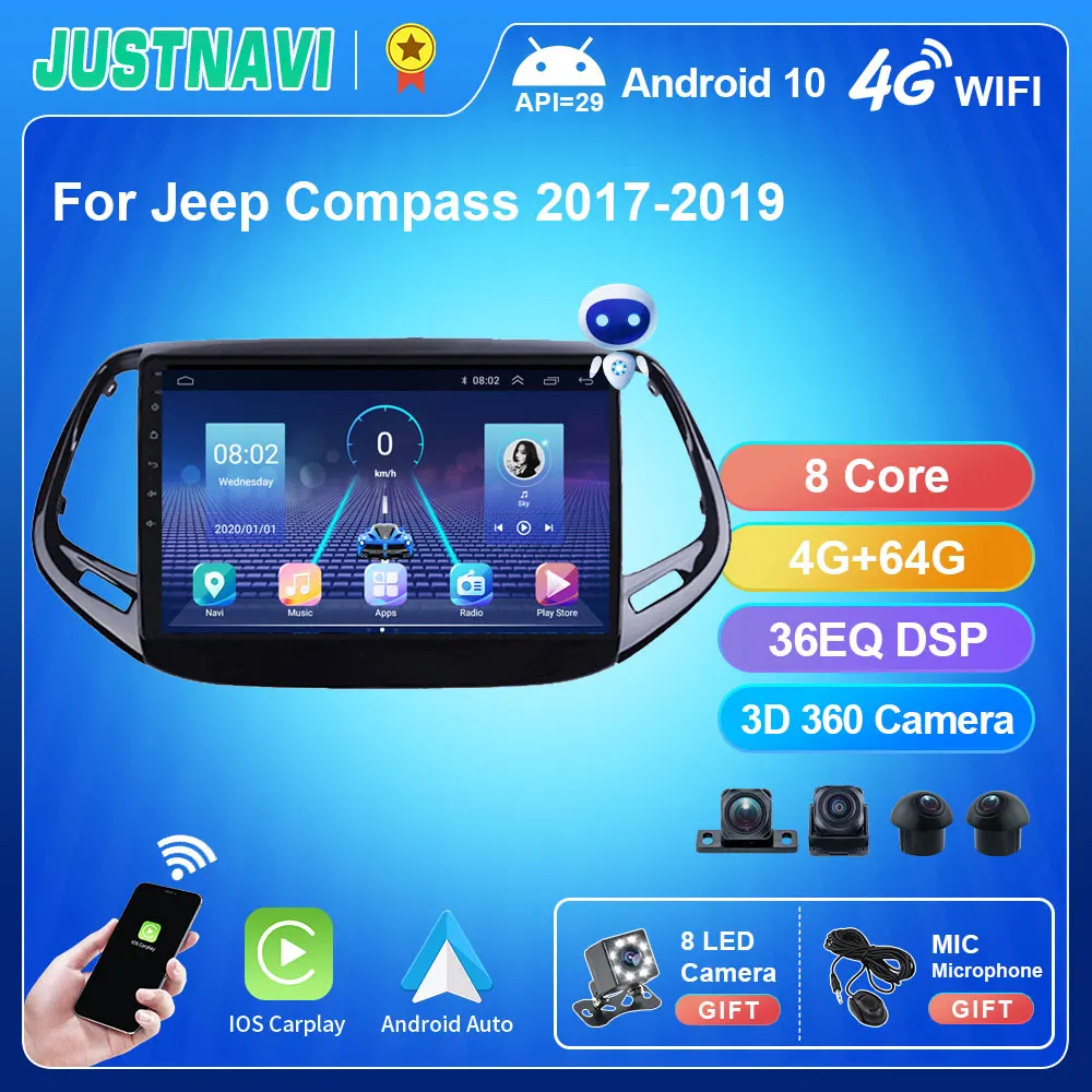 JUSTNAVI QT5 для Jeep Compass 2017 2018 2019 Android 10 0 автомобильное радио 4G 2 Din Carplay AM RDS IPS DSP