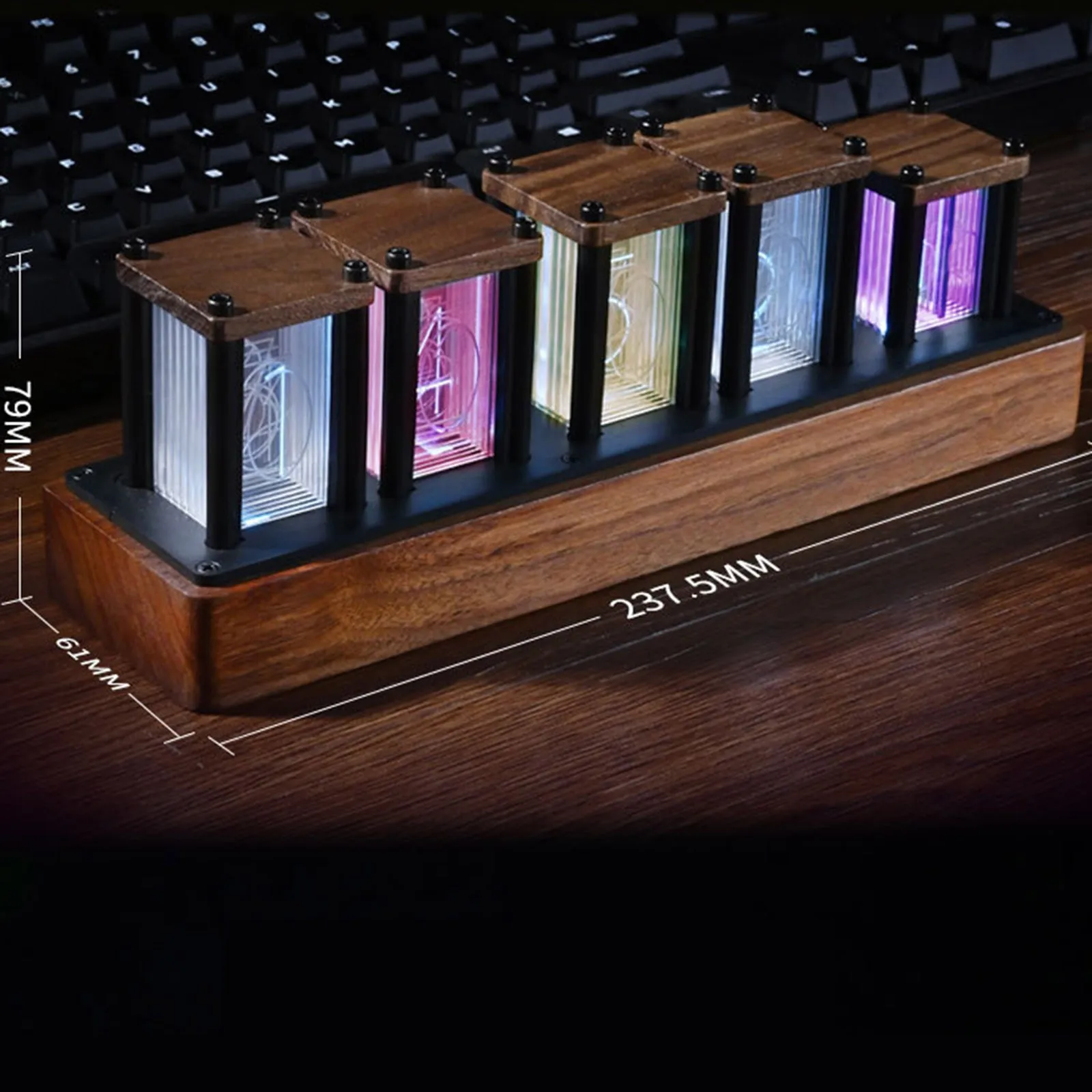

Led Clock With Black Walnut Panel Color Adjustable Retro Imitation Glow Tube Home Deco Digital Clock