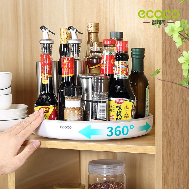 ECOCO 360 Degrees Rotating Storage Rack Kitchen Box Seasoning Organizer Shelf Oilproof Non-Slip Cook Helper Supplies Holder New