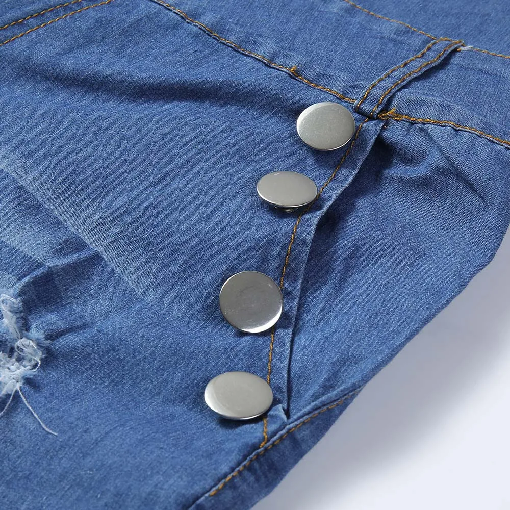 

2019 Women Autumn Elastic Button Loose Denim Casual Pockets Jeans Skinny Ripped Jeans 8.1A