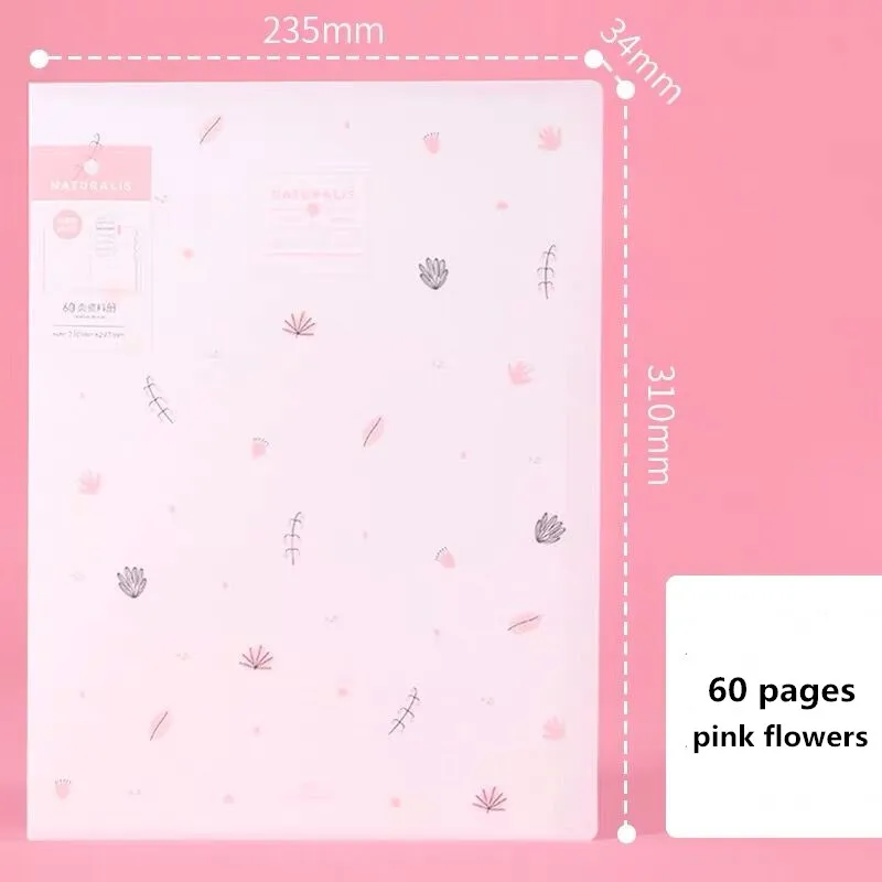 60PCS Pink flower 30 60 80 страниц A4 папка для файлов музыкальная смотровая бумага Органайзер сумка для хранения стол сумки для документов лист протекторы чехол канцелярские принадлежности - Цвет: 60PCS Pink flower