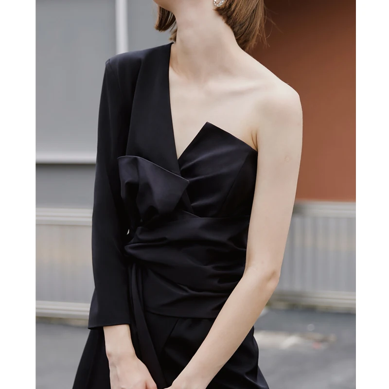 Черное асимметричное мини платье AEL пикантная Летняя женская одежда с глубоким v