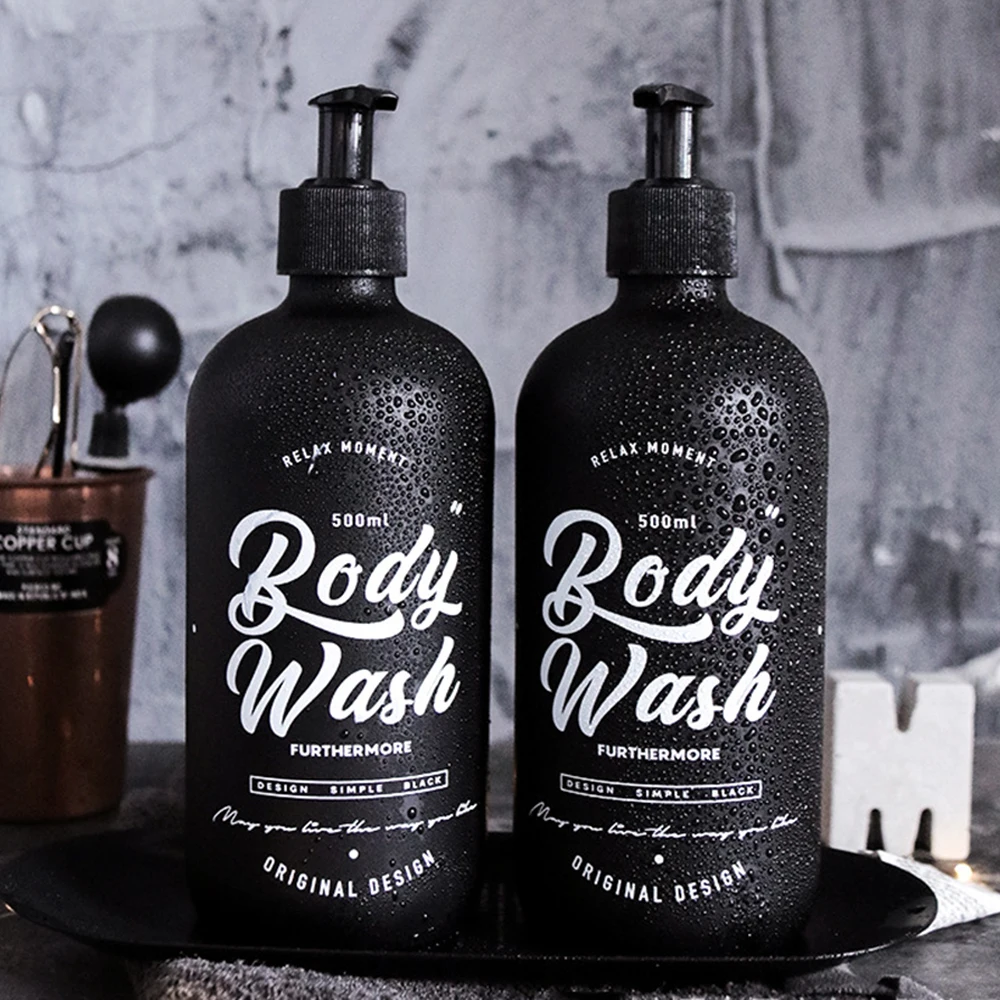 

500ml Liquid Soap Dispenser Black Glass Bottle Shower Soap Dispenser Shampoo Jar Soap Pump Bottle Dispenser Bathroom Accessories