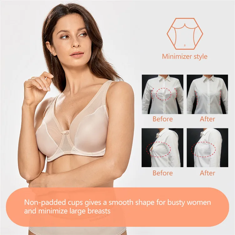 Women's Full Coverage V-neck Non Padded Underwire Minimizer Bra Plus Size