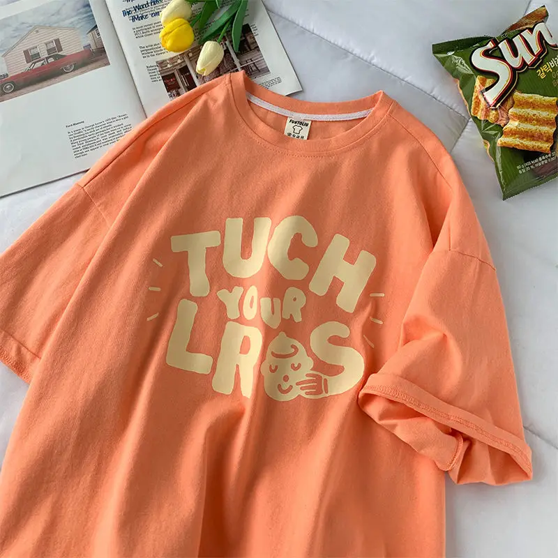 

Round Neck Summer Plus Size Cute Letter Graphic Tee T Shirt Women Casual Tops Fashion Short Sleeve simple Women T-shirt