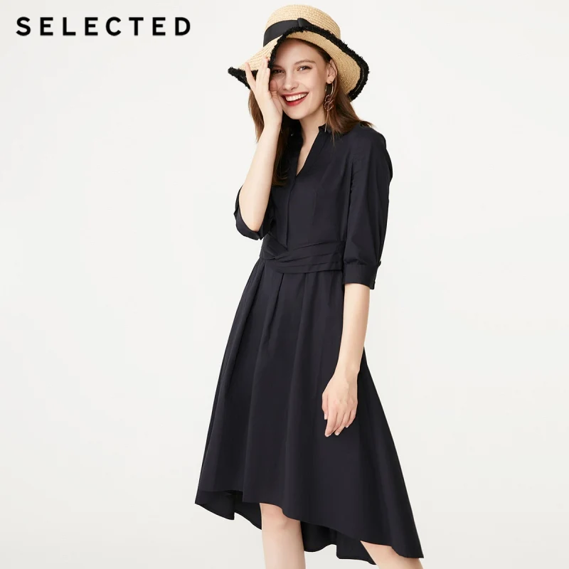 Женское платье с V-образным вырезом рукавом 3/4 и поясом | Женская одежда