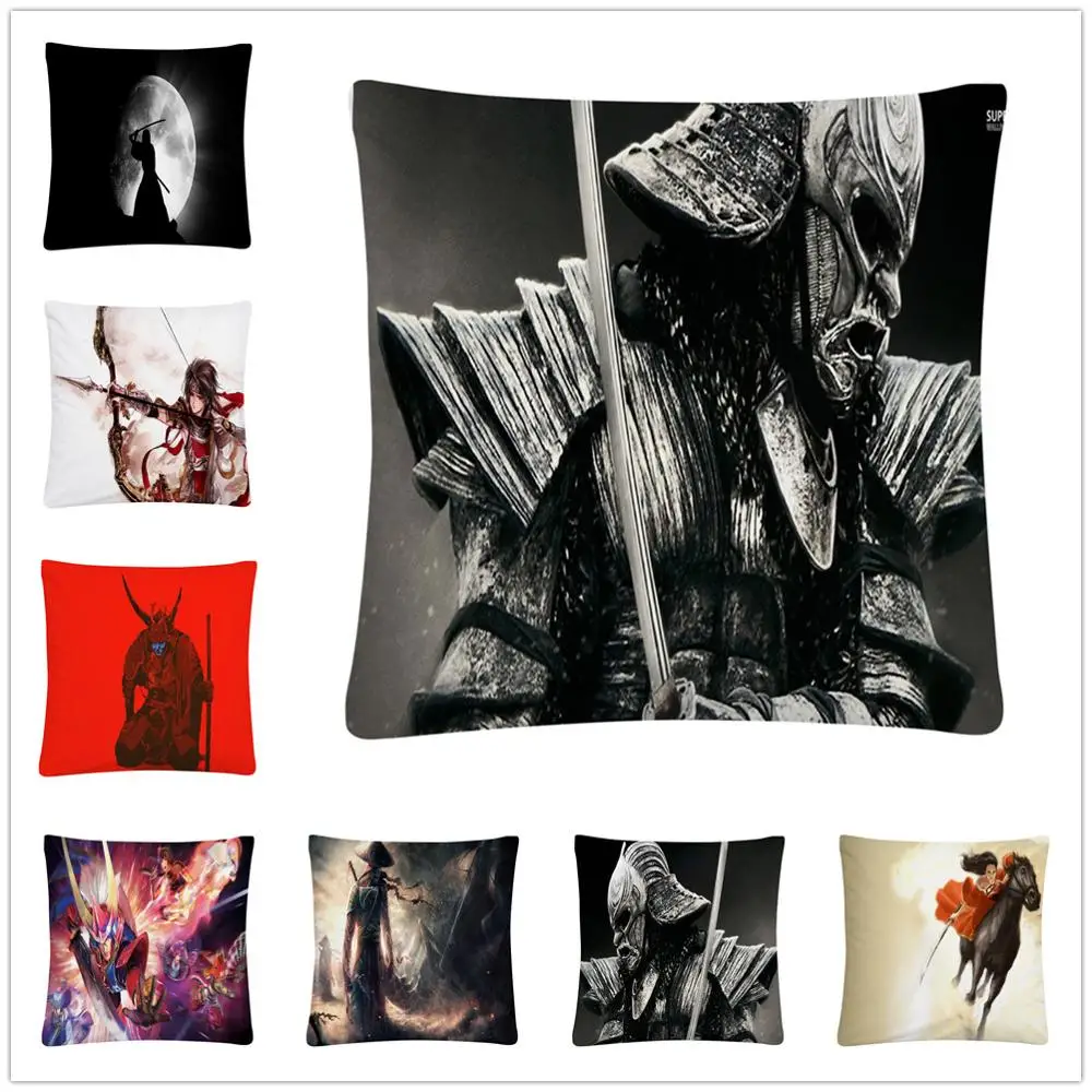 

Japanese Samurai pattern Soft Short Plush Cushion Cover Pillow Case for Home Sofa Car Decor Pillowcase 45X45cm