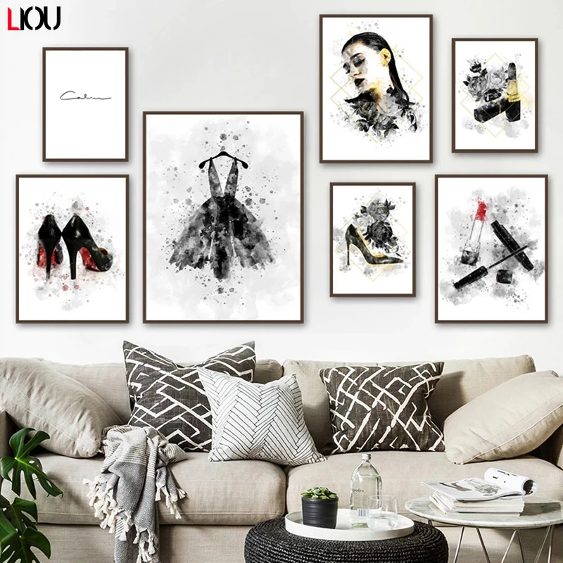 Цветочная помада на высоком каблуке тушь для ресниц искусство стене Картина