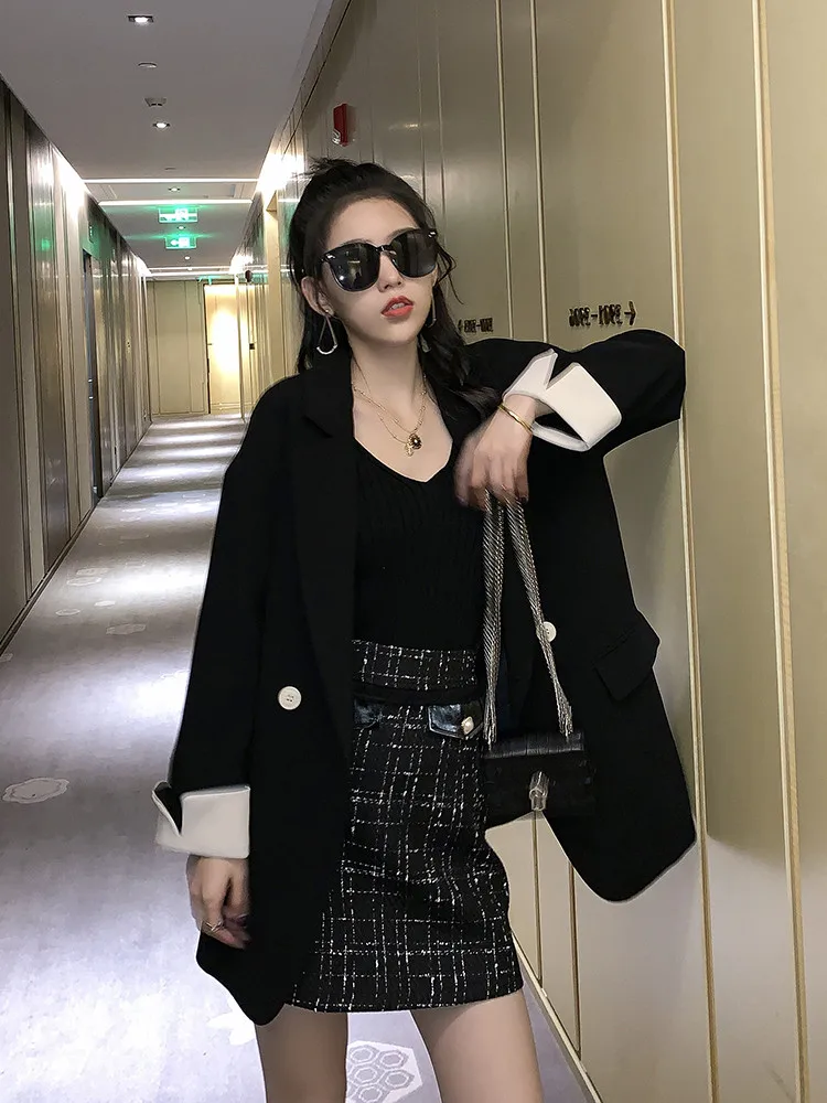 Женские 2019 длинный рукав блейзеры и куртки розовые черные однотонные женские