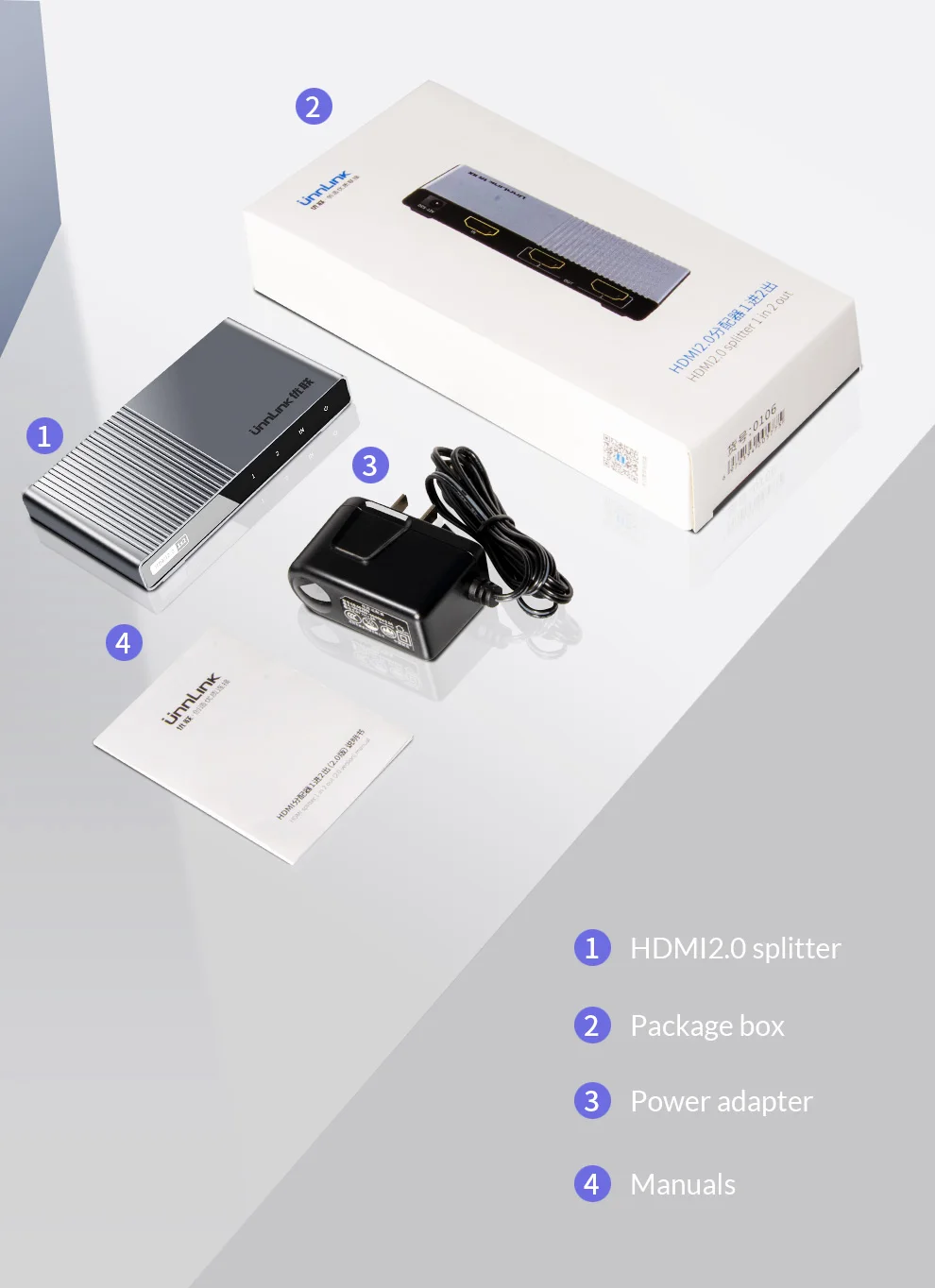 Unnlink HDMI разветвитель 1X2 1X4 HDMI2.0 UHD 4 k@ 60 Гц 18 Гбит/с 4:4:4 HDR HDCP 2,2 3D для светодиодный проектор Smart tv box ps4