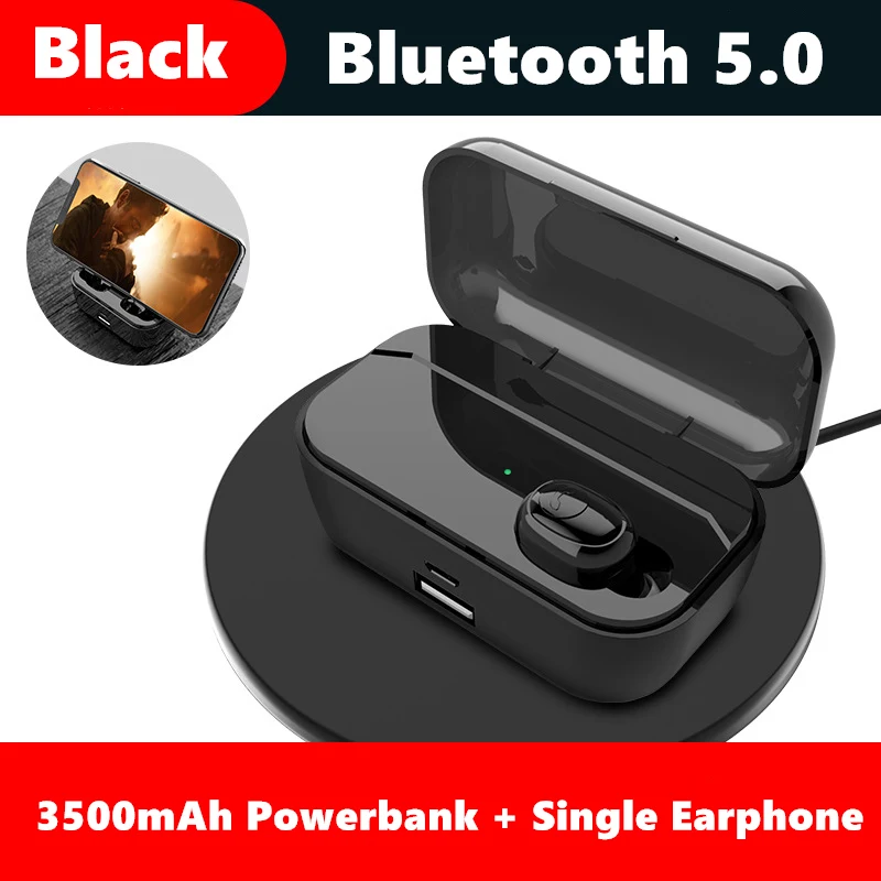 Black Single 3500 мАч Bluetooth 5,0 наушники 8D HIFI TWS Bluetooth наушники CVC8.0 шумоподавление беспроводные Bluetooth наушники - Цвет: Black Single