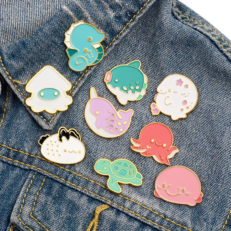 

Cute Whale Enamel Pin Kawaii Marine Animal Octopus Sea Turtle Brooches Cartoons Fish Badge Lapel Pins Jewelry Gift for Friends
