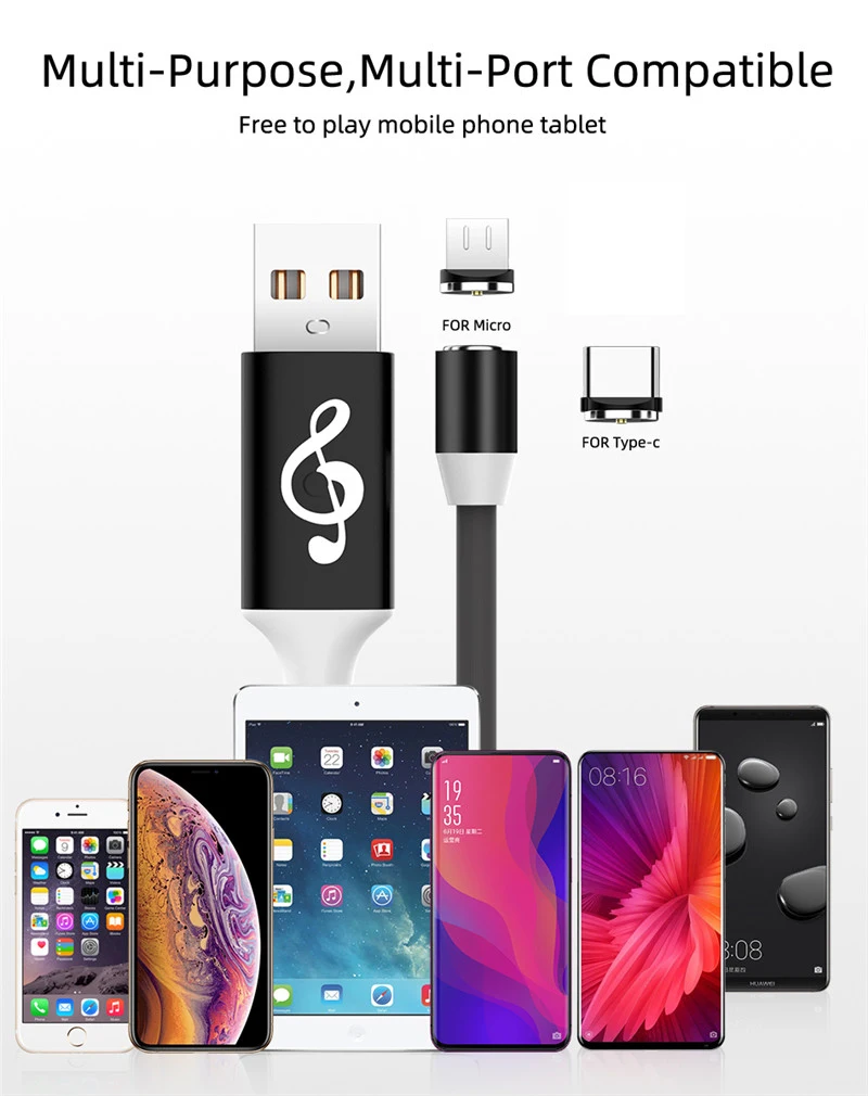Светодиодный магнитный Micro USB кабель для samsung S10 S9 Быстрый usb type C зарядный кабель для зарядки USB C Магнитный зарядный кабель для мобильного телефона