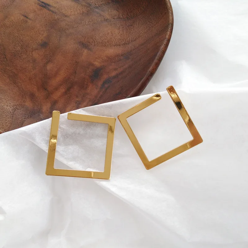 S925 достойные большие квадратные серьги модное ювелирное изделие сияющее золотое