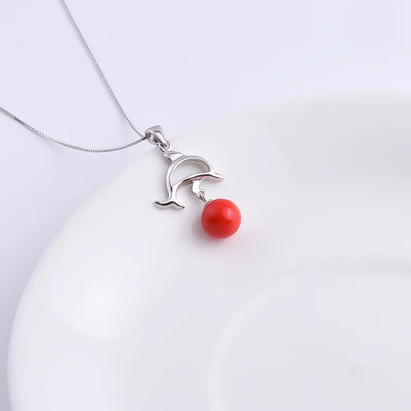 Hollow Dolphin Red Shell Pearl Necklaces For Women 925 Sterling Silver Aesthetic Peartl Pendants Collar Fashion Jewelry | Украшения и