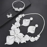 larrauri super brand women wedding dress choker necklace earring luxury begonia flowers full micro cubic zirconia jewelry sets
