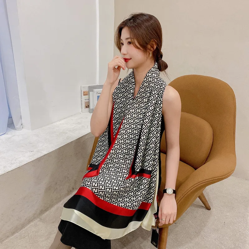 

2021 Korea popular beach Silk Scarfs spring Fashion 180X90CM Long Stole Scarves Female stripe print Sunscreen Shawls and Wraps