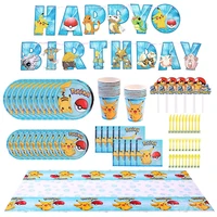 ware setnew pokemon pikachu party theme decoration childrens birthday holiday tablecloth balloon party disposable tableware set