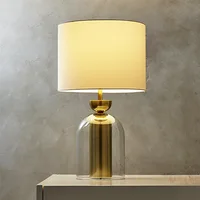 Nordic Art Deco Glass Base Fabric Lampshade Table Lamp For Hotel Bedroom Living Room Designer Villa Bedside Led Light Fixture