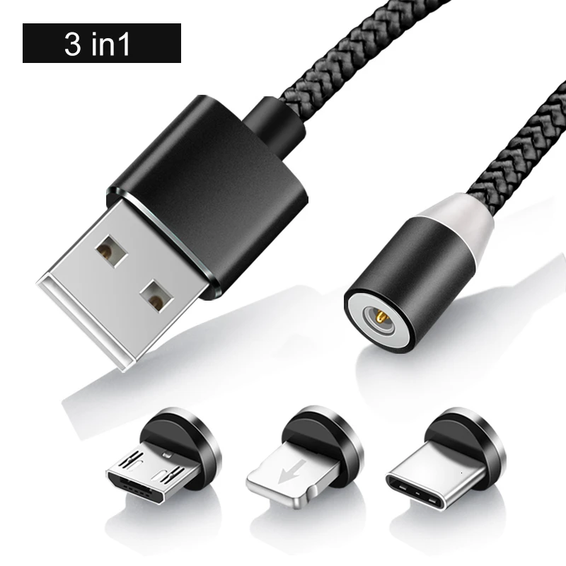 Elough El360 Магнитный зарядный Usb C кабель для iPhone 7 plus зарядное устройство мобильного телефона магнит зарядное устройство Micro USB кабели Тип C провод - Цвет: Black 3 in 1