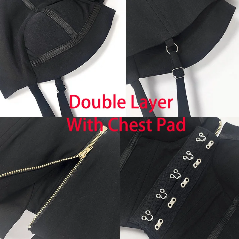 

Giyu Sexy Club Camisole Crop Tops Women 2021 Summer Double-breasted Backless Zipper Padded Camis Elegant Black Blusas Femininas