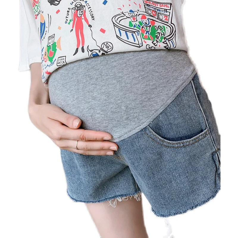 

8817# Zipper Splits Summer Denim Maternity Short Jeans Adjustable Belly Casual Shorts Clothes for Pregnant Women Hot Preganancy