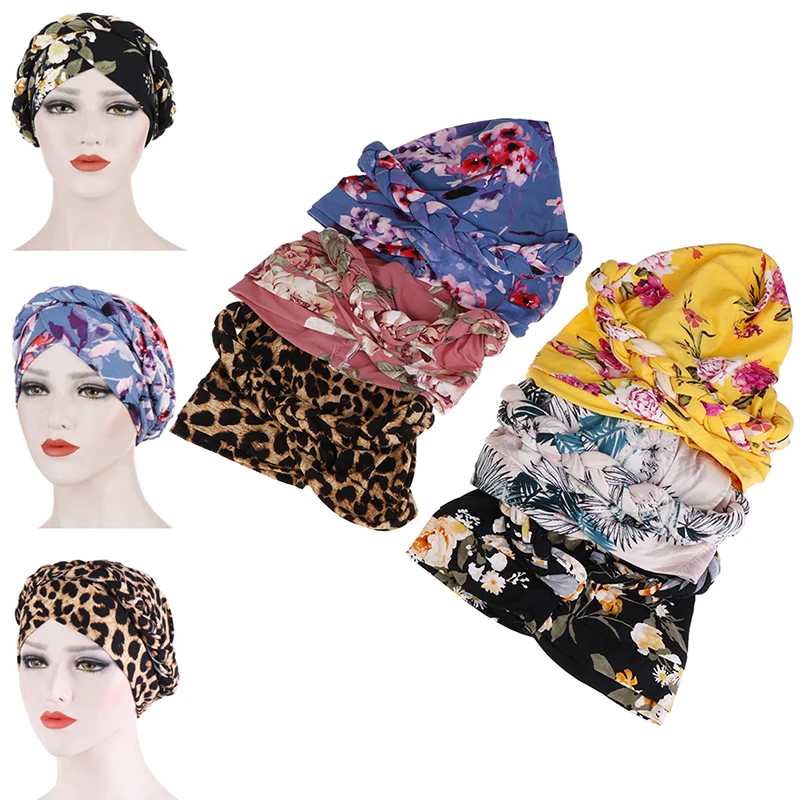 Модные женские плетеные банданы с принтом головной убор Кепка мусульманский