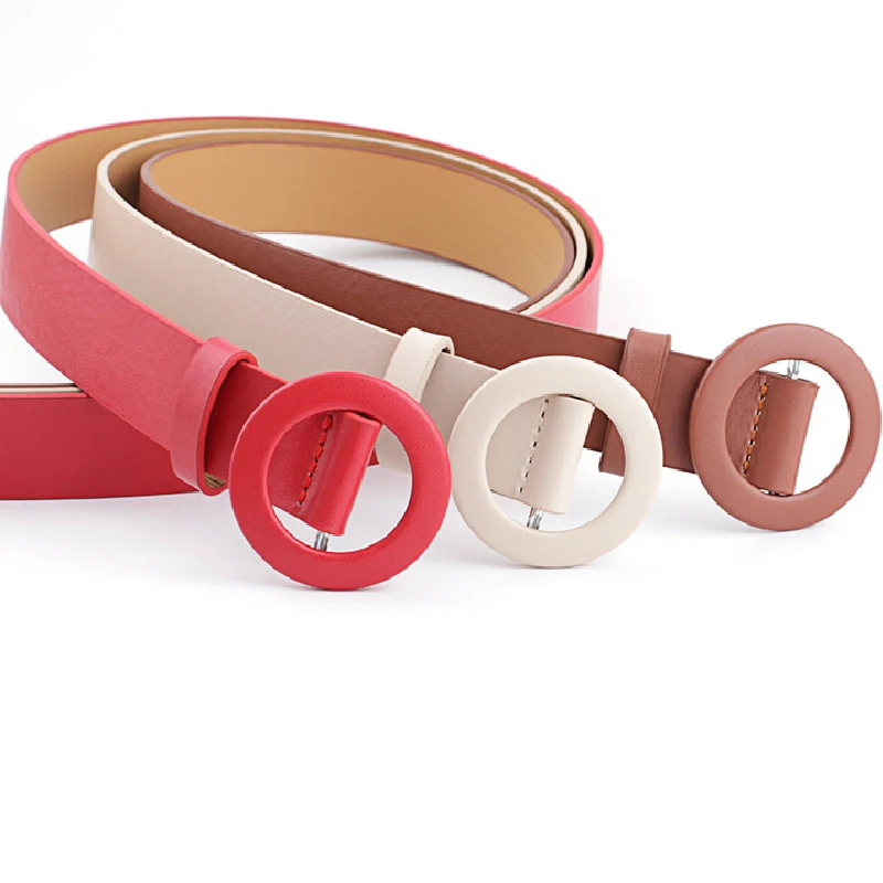 

New Solid Color Belts light body PU belt fashion round buckle needle-free Belts punch-free Wild Decorative Pants Belt Red Black
