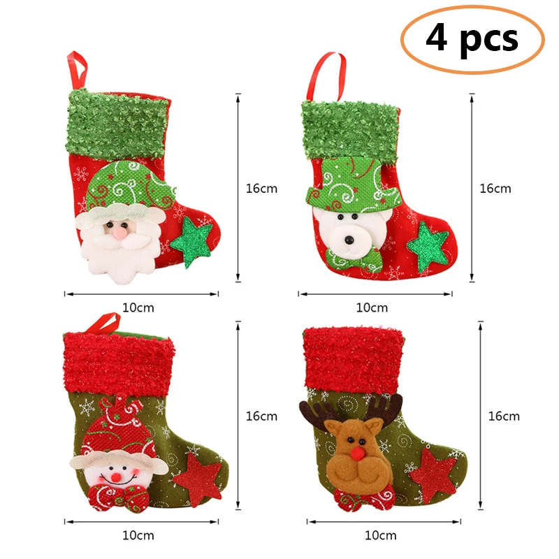 4pcs 16x10cm Рождественские чулки, носки, кошка, собака, лось, Navidad, год, мешок для конфет Рождество, украшения, рождественские елки, вечерние подарочные сумки для детей - Цвет: 4pcs 16x10cm
