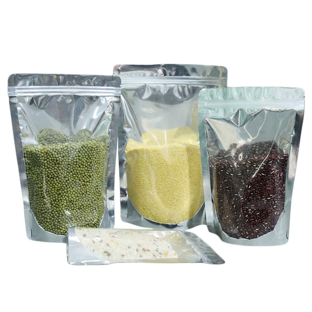 

1000Pcs/ Tear Notch Zip Lock Stand Up Reusable Packaging Pouches Lot Clear Aluminum Foil Bag for Food Coffe Nut Tea Snack Gift