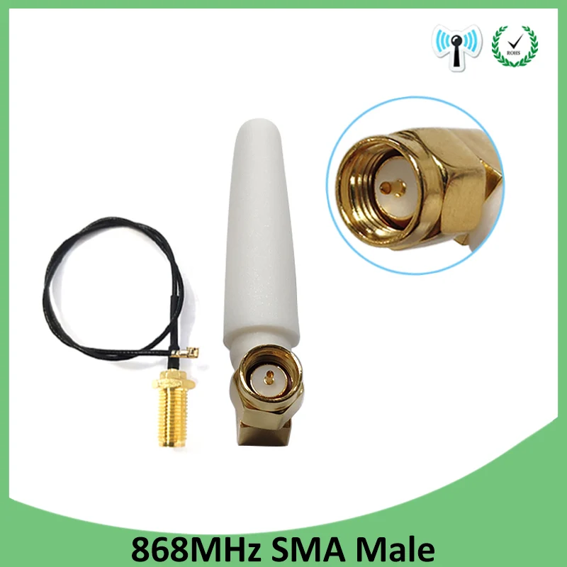 GRANDWISDOM 5pcs 868mhz antenna 2dbi sma male 915mhz lora antene module lorawan ipex 1 SMA female pigtail Extension Cable