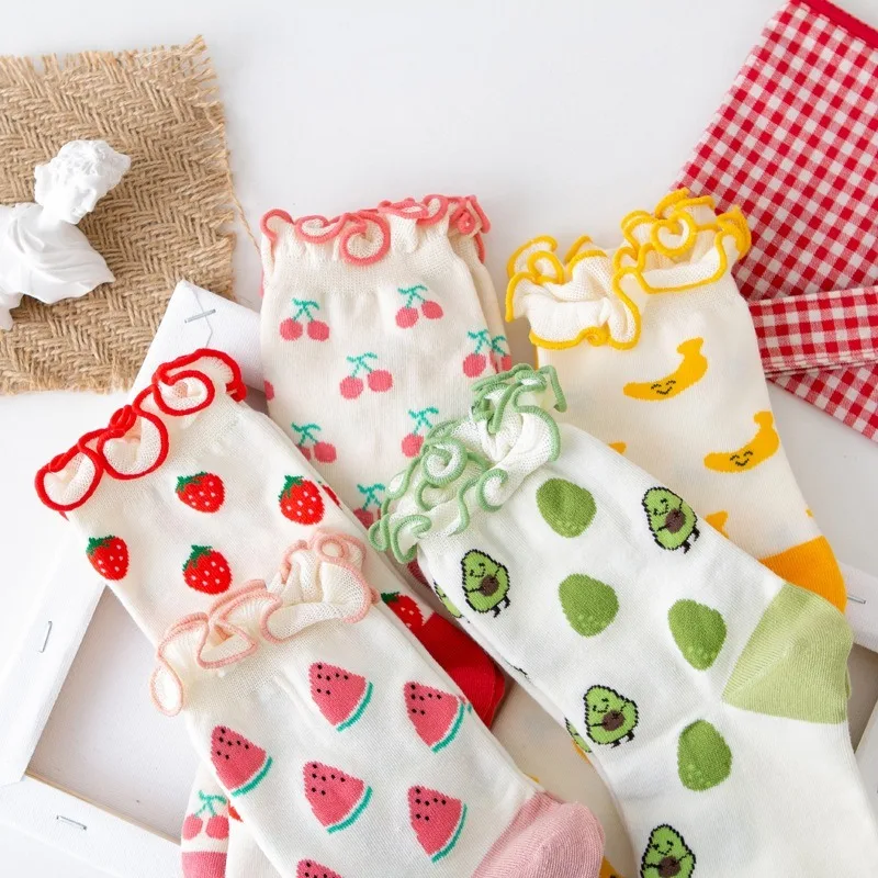 

Women Socks Avocado Banana Strawberry Print Cartoon Cute Socks for Women Japanese Kawaii Harajuku Streetwear Christmas Sock Gift