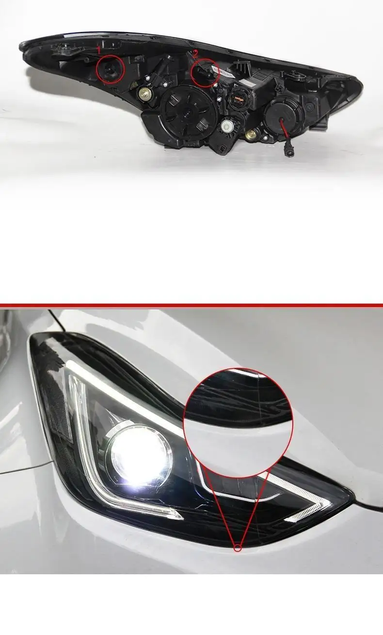 Drl Automovil автозапчасти Cob Стайлинг светодиодные дневные ходовые боковые поворотники фары автомобильные фары в сборе для hyundai Elantra