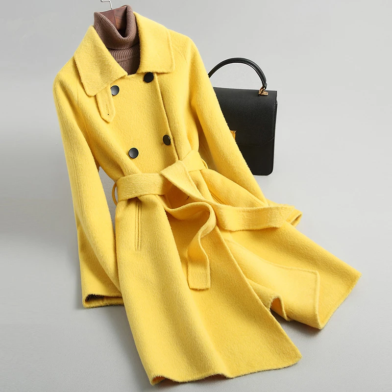 

Fad New Fashion Spring Autumn Cashmere Coat Female 100% Wool Coat Women Double Breasted Jacket Overcoat Women Jacket A033