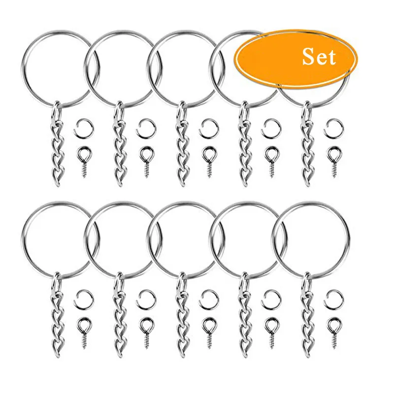 Кольца для брелоков с цепочкой и 8 шт. винтовых штифтов россыпью поделок своими
