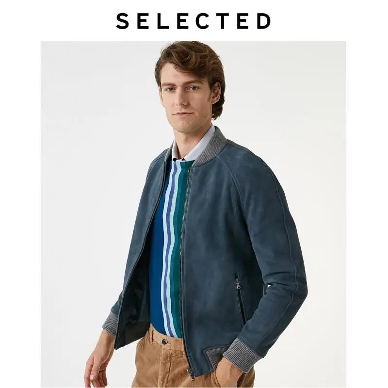 Мужская бейсбольная куртка из матовой козьей кожи с воротником S | 419310515|Мужские