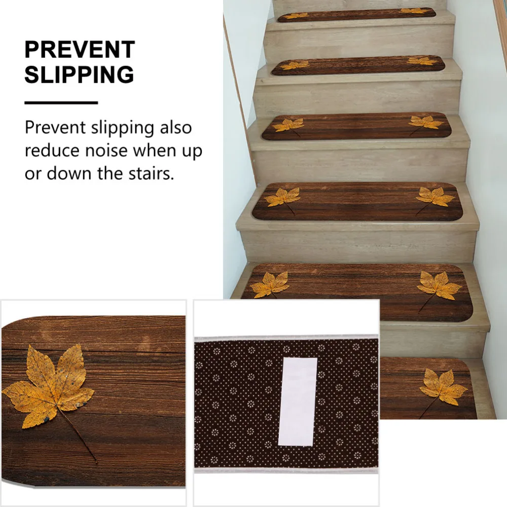 

5pcs Stairs Mats Maple Leaf Plank Pattern Anti-slip Stairs Protection Cover Rug