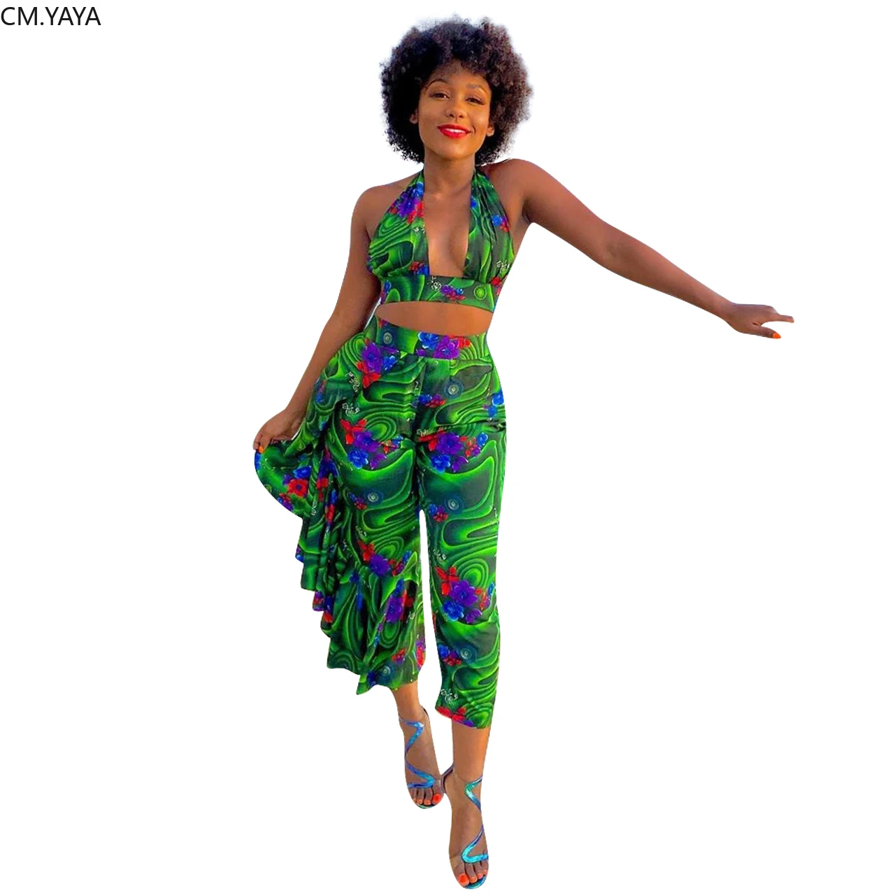 Женские комплекты летний спортивный костюм укороченный топ с лямкой на шее +