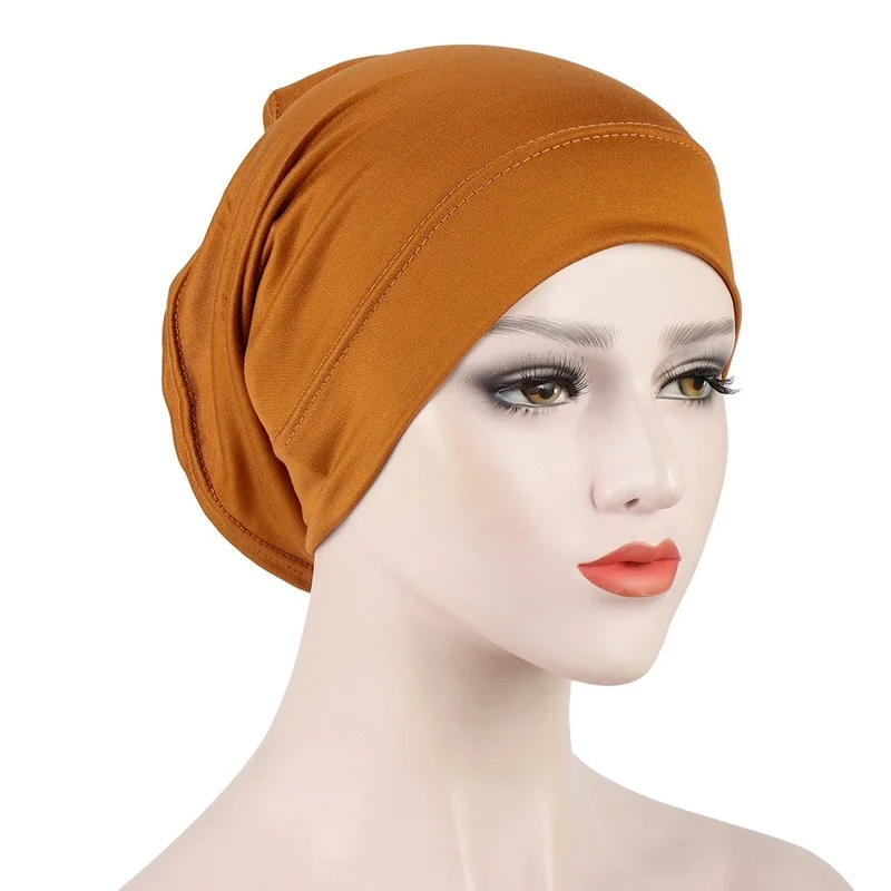 

2021 New Women Solid Color India Style Hats Slouchy Beanie Turban Head Wrap Caps Muslim Chemo Hat Beanie Turban For Cancer
