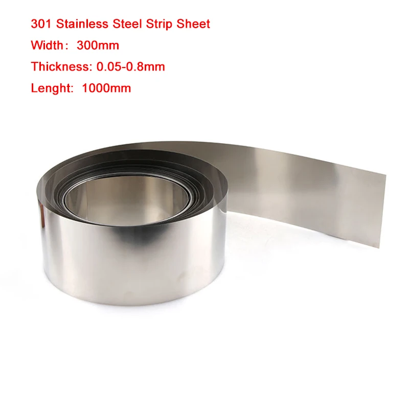 

301 Stainless Steel Strip Sheet Foil Width 300mm x Thick0.05-0.8mm x Lenght 1000mm Anti-corrosion High Temperature DIY Material