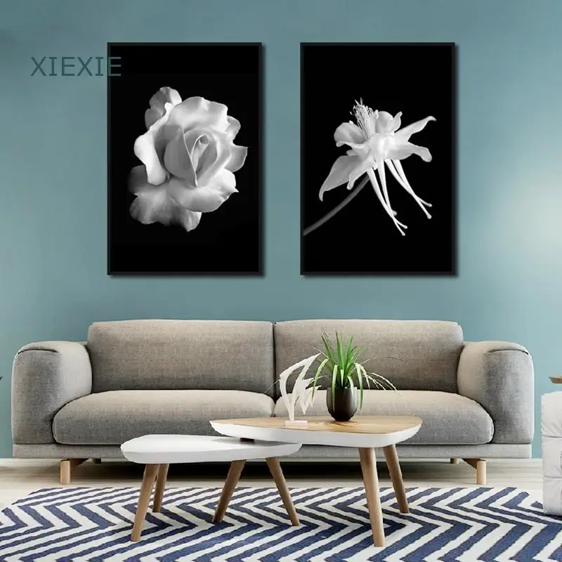 

Modern Minimalist White Flower Canvas Painting Tulip Poster Black Background Wall Art Unique Decor House Wallpaper Artwork