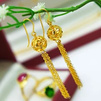ball tassels drop earrings yellow gold plated for lucky women classic e0010