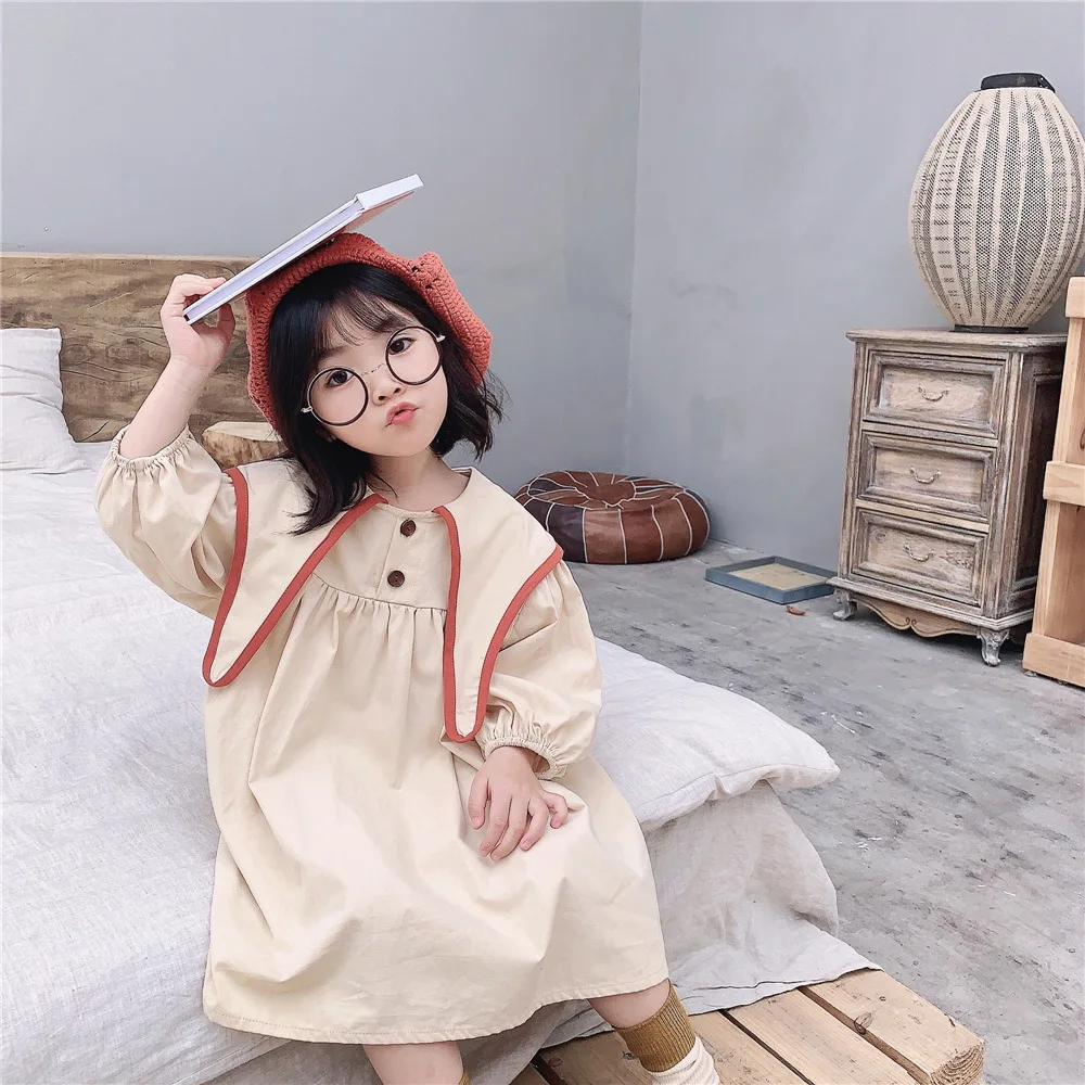 

Girl Dress Kids Baby Gown 2021 Beige Red Spring Autumn Toddler School Uniform Dresses Christmas Cotton Children Clothing