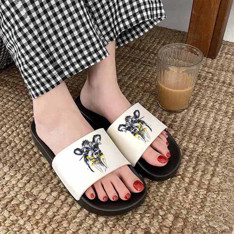 

Cartoon Slippers Beach Slippers Open Toe Indoor Home Women Slides Beautiful Slippers Lovely Cow wearing a wreath Slippers Mujer